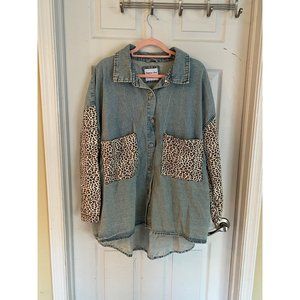 Highway Jeans Blue and Leopard Button Down Shirt